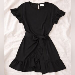Wilfred Lourdes Dress Black XS Wrap Mini Aritzia Flutter Sleeve